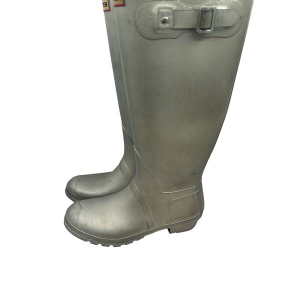 Hunter Original Sz 10 Silver Rubber Pull On Buckle Womens Riding Rain Boots - Picture 4 of 8